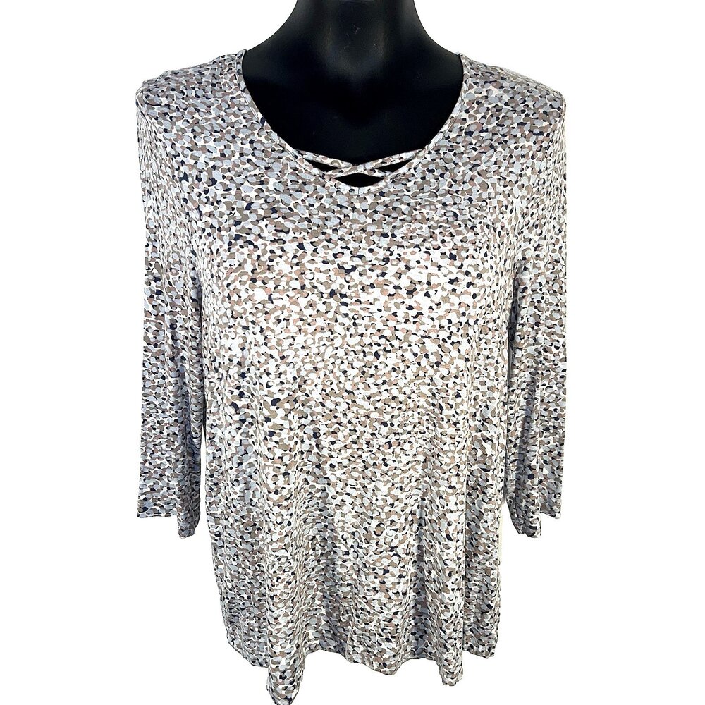 Bonita - Womens M L Blouse Pastel Abstract Micro Sparkle Beaded 3/4 Sleeve V-Nec